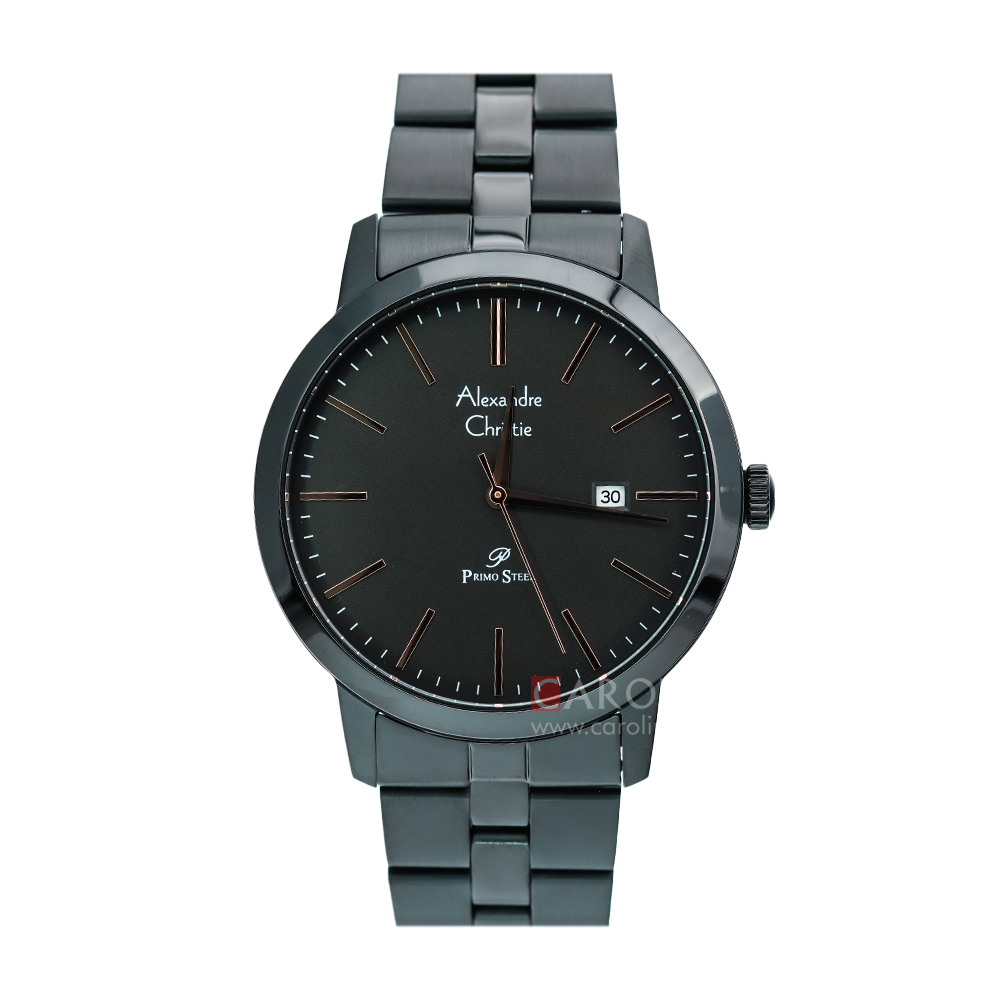 Jam Tangan Alexandre Christie Primo Steel AC 1007 MDBIPBARG Men Black Dial Black Stainless Steel Strap
