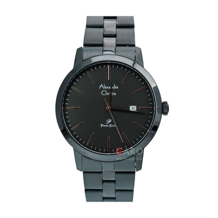 Jam Tangan Alexandre Christie Primo Steel AC 1007 MDBIPBARG Men Black Dial Black Stainless Steel Strap