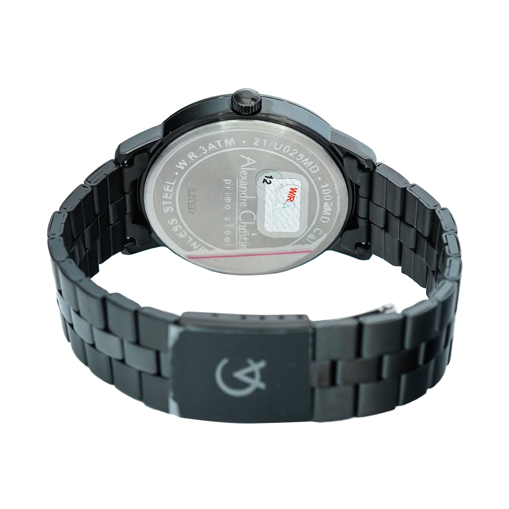Jam Tangan Alexandre Christie Primo Steel AC 1007 MDBIPBARG Men Black Dial Black Stainless Steel Strap