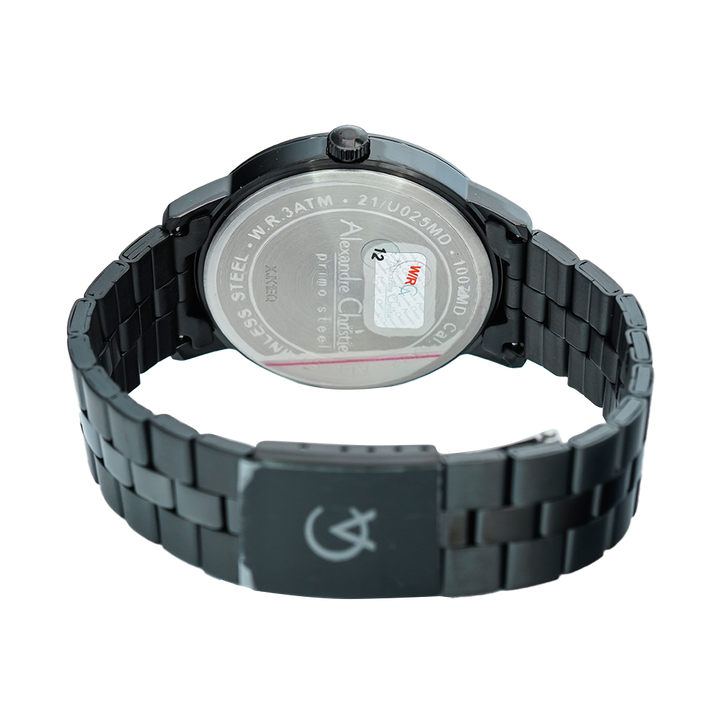 Jam Tangan Alexandre Christie Primo Steel AC 1007 MDBIPBARG Men Black Dial Black Stainless Steel Strap