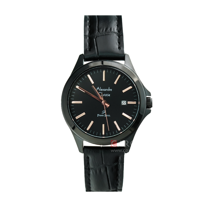 Jam Tangan Alexandre Christie AC 1026 LDLIPBARG Women Black Dial Black Leather Strap