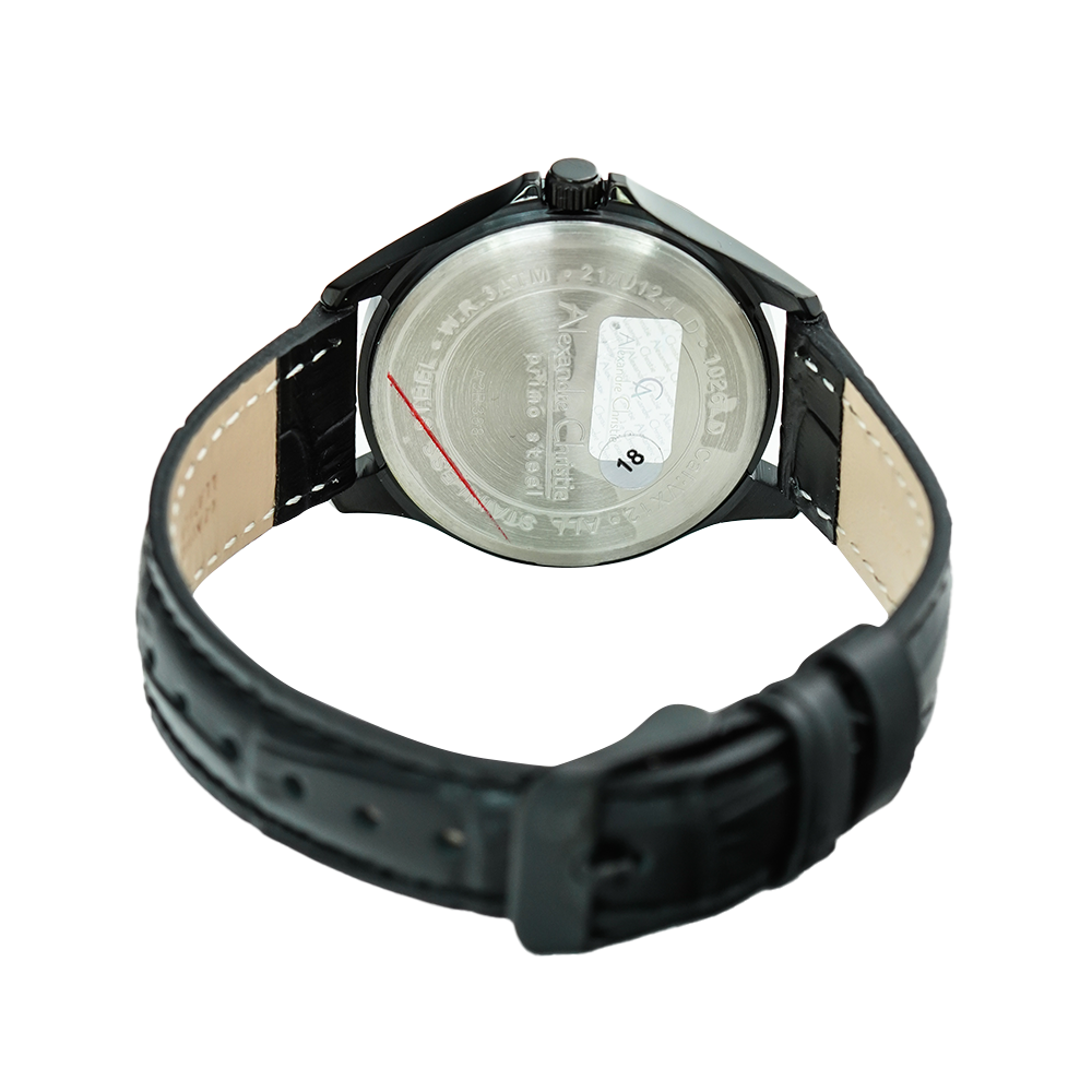 Jam Tangan Alexandre Christie AC 1026 LDLIPBARG Women Black Dial Black Leather Strap