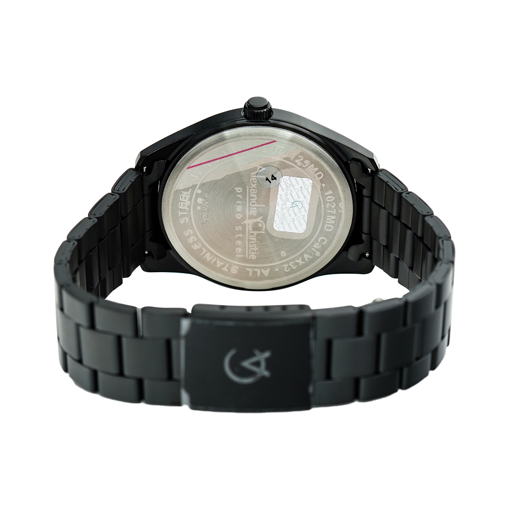 Jam Tangan Alexandre Christie AC 1027 MDBIPBA Men Black Dial Black Stainless Steel Strap