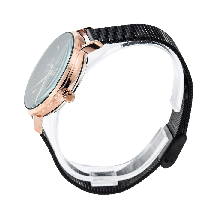 Jam Tangan Alexandre Christie AC 2916 BFBBRBA Women Black Dial Black Mesh Strap