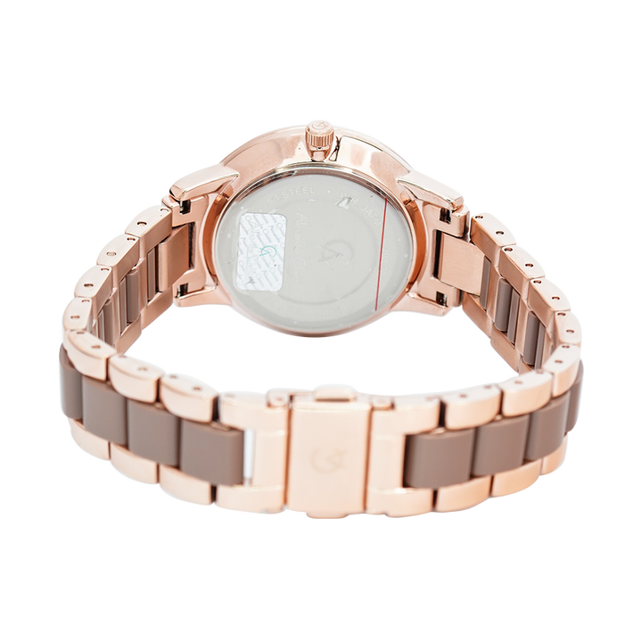Jam Tangan Alexandre Christie AC 2938 BFBRGRGDB Women Brown Dial Dual Stone Strainless Steel Strap