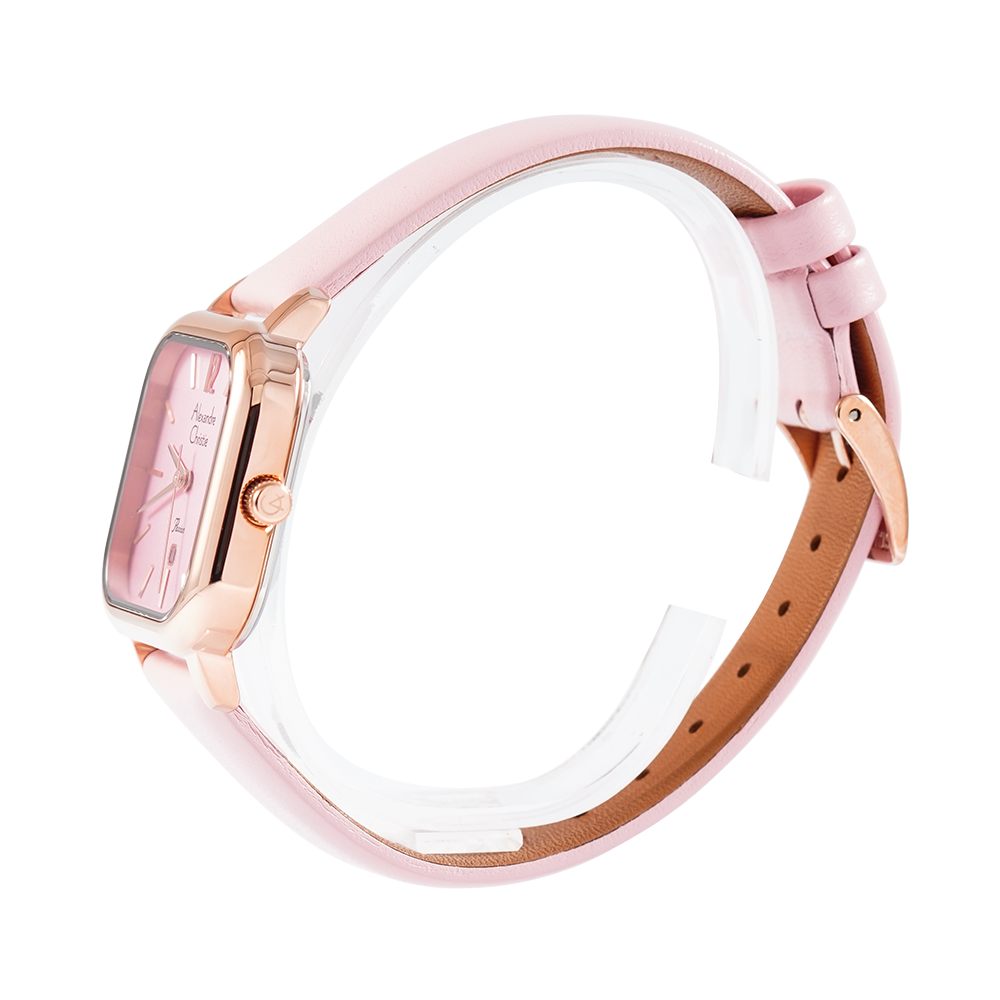 Jam Tangan Alexandre Christie Passion AC 2A13 LDLRGPN Women Pink Dial Pink Leather Strap