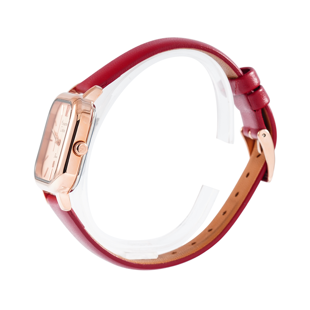 Jam Tangan Alexandre Christie AC 2A13 LDLRGRG Women Rose Gold Red Leather Strap