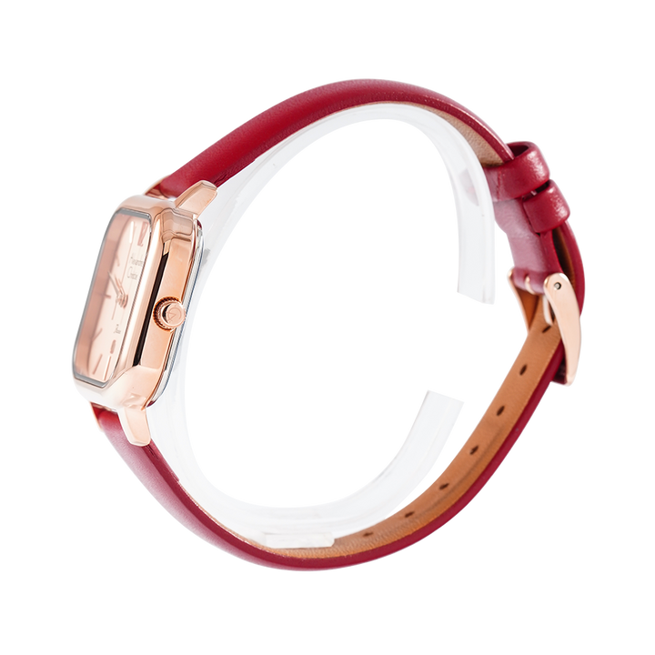 Jam Tangan Alexandre Christie AC 2A13 LDLRGRG Women Rose Gold Red Leather Strap