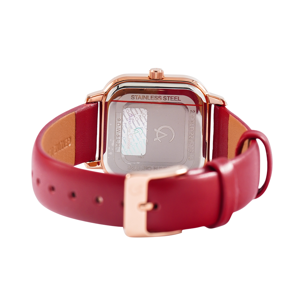 Jam Tangan Alexandre Christie AC 2A13 LDLRGRG Women Rose Gold Red Leather Strap