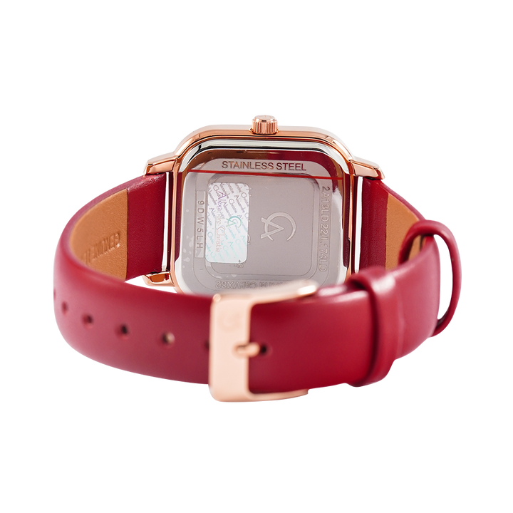Jam Tangan Alexandre Christie AC 2A13 LDLRGRG Women Rose Gold Red Leather Strap