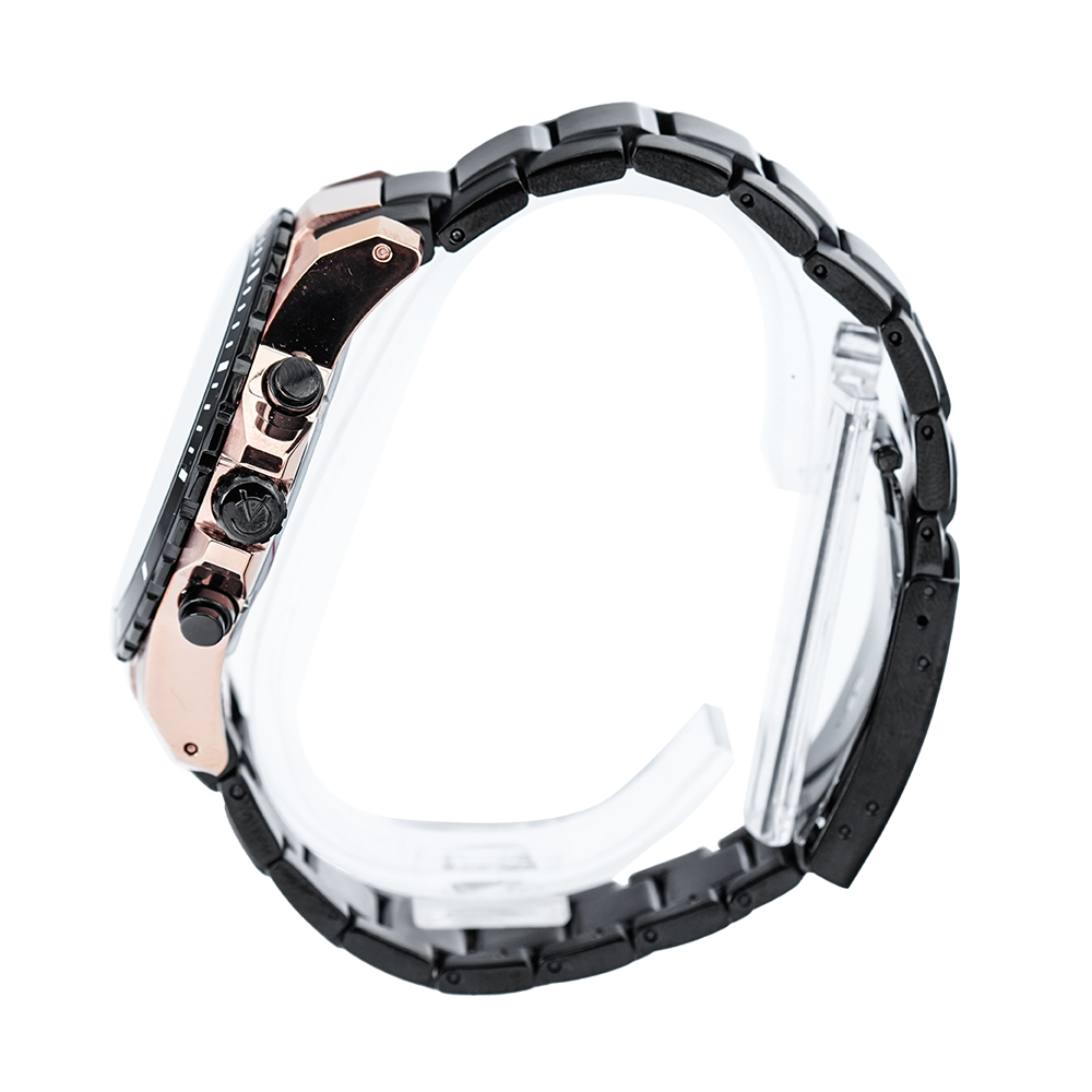 Jam Tangan Alexandre Christie Chronograph AC 6141 MCBBRBA Men Black Dial Black Stainless Steel Strap