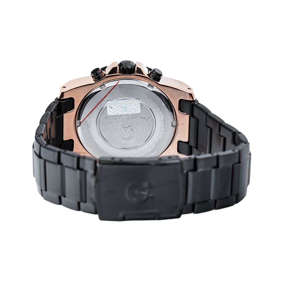 Jam Tangan Alexandre Christie Chronograph AC 6141 MCBBRBA Men Black Dial Black Stainless Steel Strap