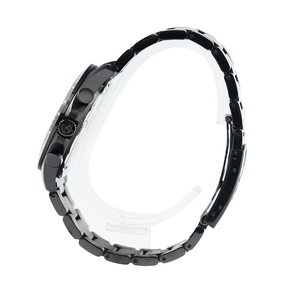 Jam Tangan Alexandre Christie Chronograph AC 6630 MCBIPBA Men Black Dial Black Stainless Steel Strap