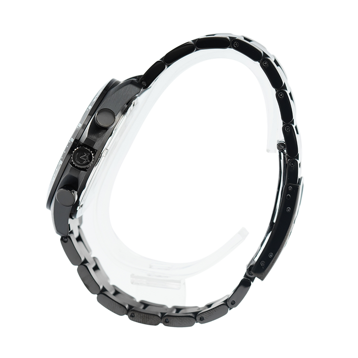 Jam Tangan Alexandre Christie Chronograph AC 6630 MCBIPBA Men Black Dial Black Stainless Steel Strap