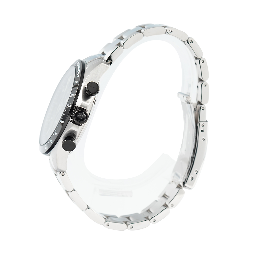 Jam Tangan Alexandre Christie Chronograph AC 6630 MCBTBBA Men Black Dial Stainless Steel Strap