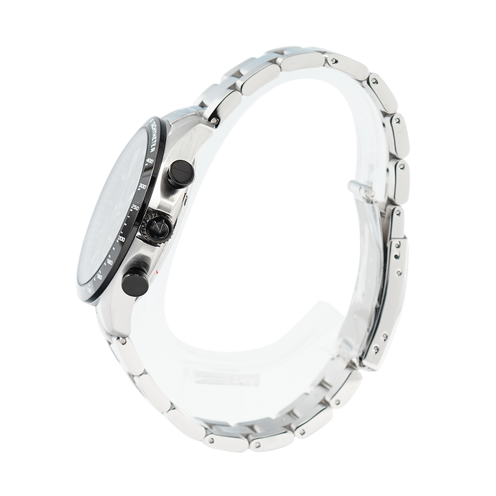 Jam Tangan Alexandre Christie Chronograph AC 6630 MCBTBBA Men Black Dial Stainless Steel Strap