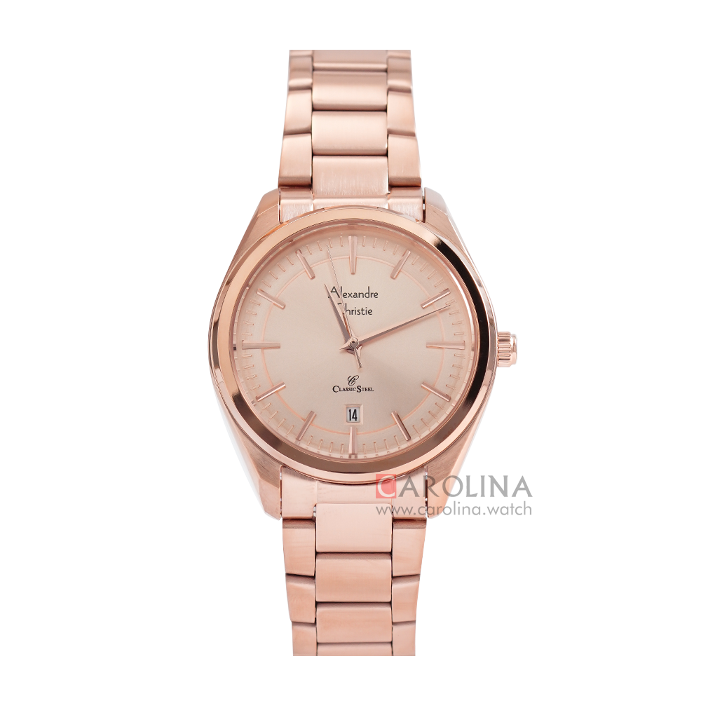 Jam Tangan Alexandre Christie AC 8654 LDBRGLN Rose Gold Dial Rose Gold Stainless Steel Strap