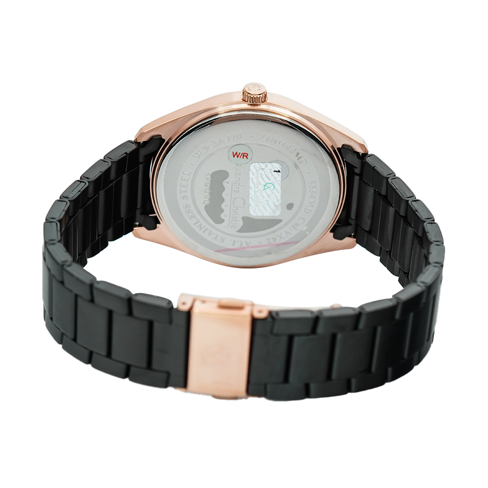 Jam Tangan Alexandre Christie AC 8654 MDBBRBA Men Black Dial Black Stainless Steel Strap