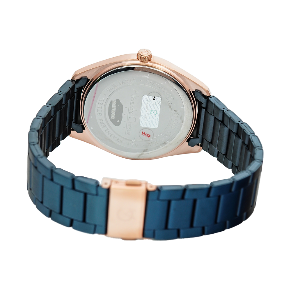 Jam Tangan Alexandre Christie AC 8654 MDBURBU Men Black Dial Blue Stainless Steel Strap