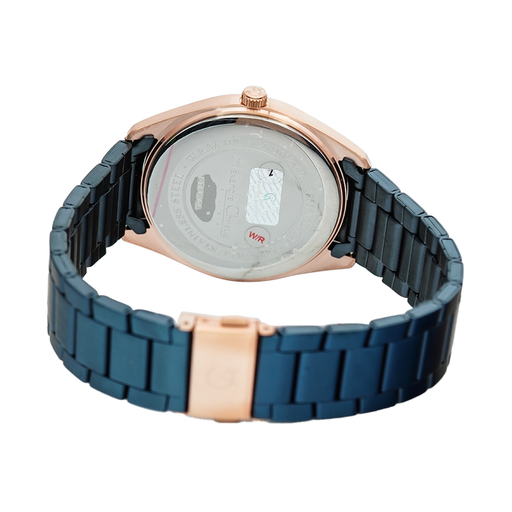 Jam Tangan Alexandre Christie AC 8654 MDBURBU Men Black Dial Blue Stainless Steel Strap