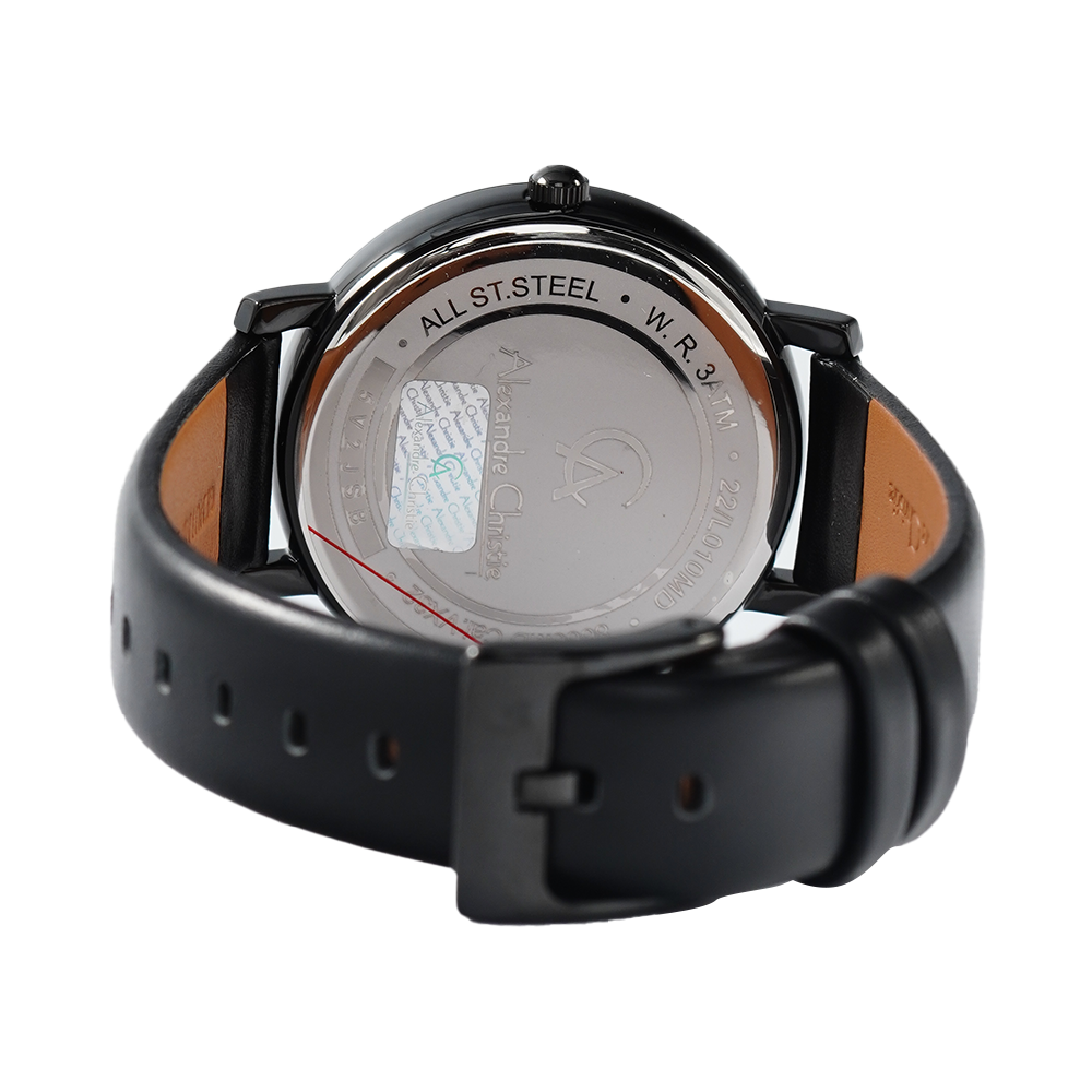 Jam Tangan Alexandre Christie AC 8666 M/LDLIPBA Couple Black Dial Black Leather Strap