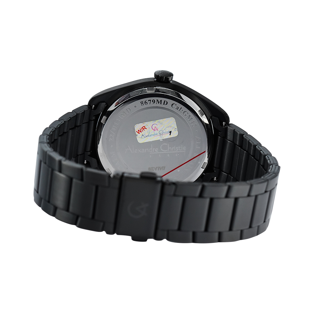 Jam Tangan Alexandre Christie Classic Steel AC 8679 MDBIPBARG Men Black Dial Black Stainless Steel Strap