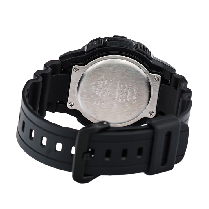 Jam Tangan Casio General AEQ-100BW-9A Men Digital Analog Dial Black Resin Band
