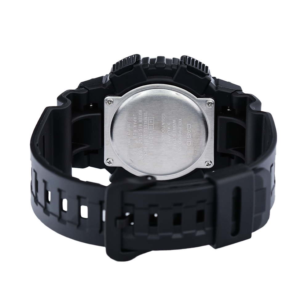 Jam Tangan Casio General AEQ-110W-1A3 Men Digital Analog Dial Black Resin Band