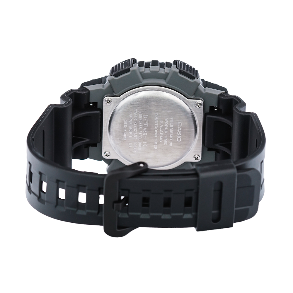 Jam Tangan Casio AEQ-110W-1A Men Analog-Digital Dial Black Resin Band