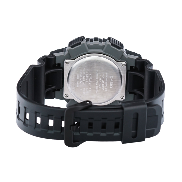 Jam Tangan Casio AEQ-110W-1A Men Analog-Digital Dial Black Resin Band