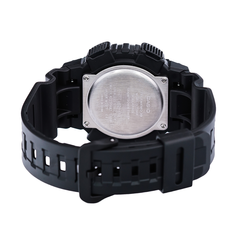 Jam Tangan Casio General AEQ-110W-1B Men Digital Analog Dial Black Resin Band