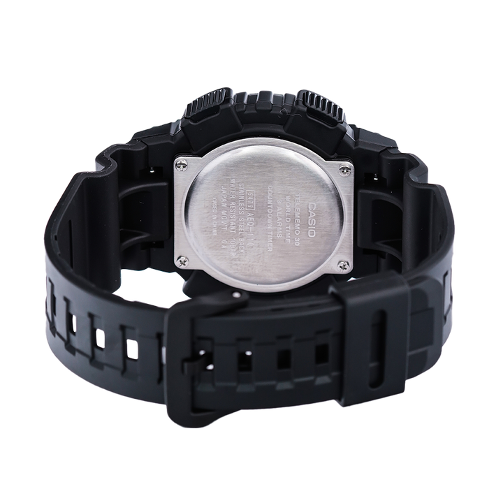 Jam Tangan Casio General AEQ-110W-1B Men Digital Analog Dial Black Resin Band