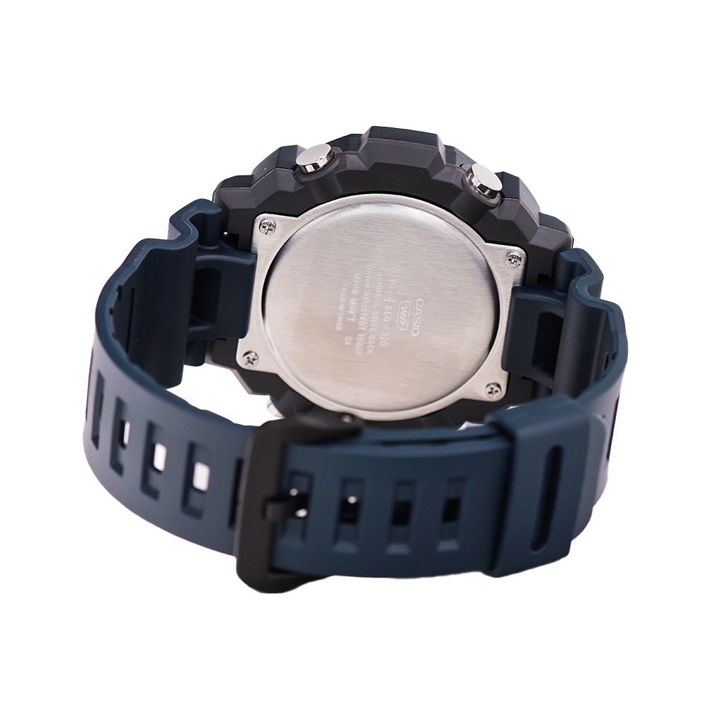 Jam Tangan Casio Standard AEQ-120W-2A Men World Time Digital-Analog Dial Navy Blue Resin Strap
