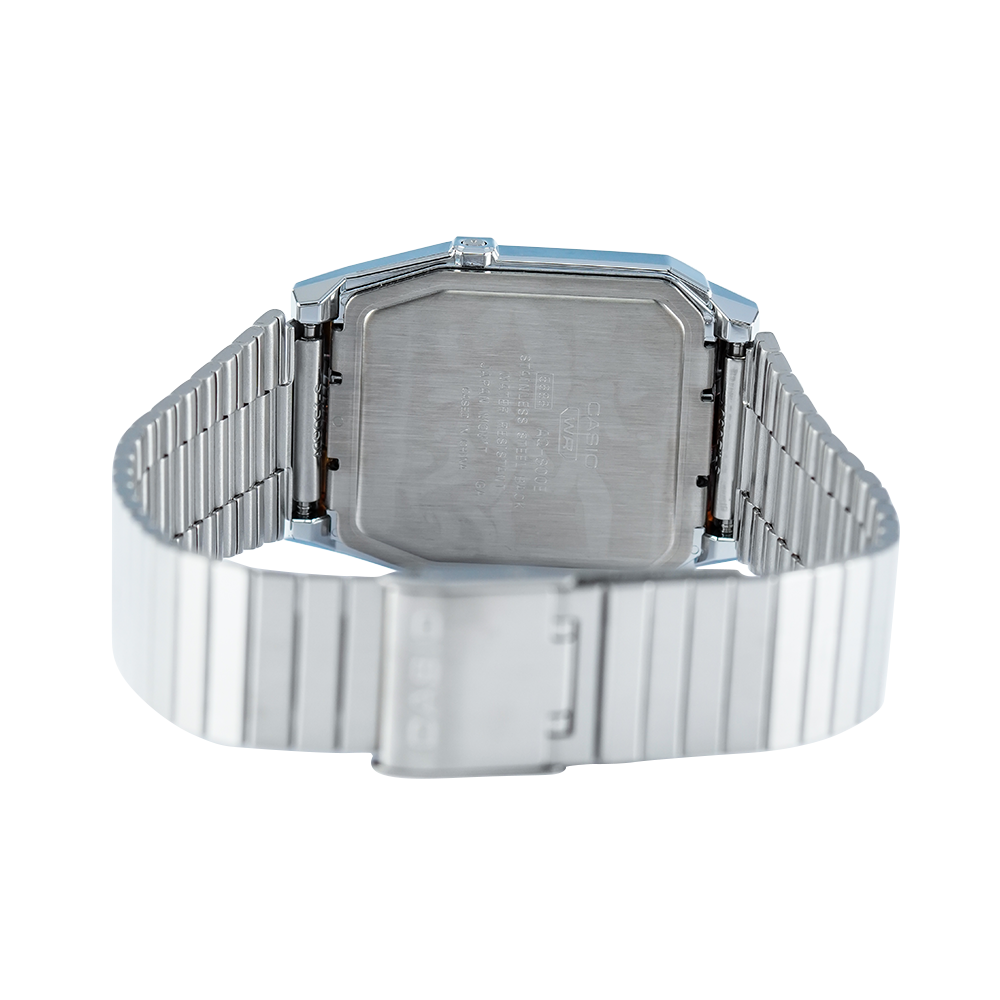 Jam Tangan Casio Vintage AQ-800E-7A Unisex White Analog Digital Dial Stainless Steel Band