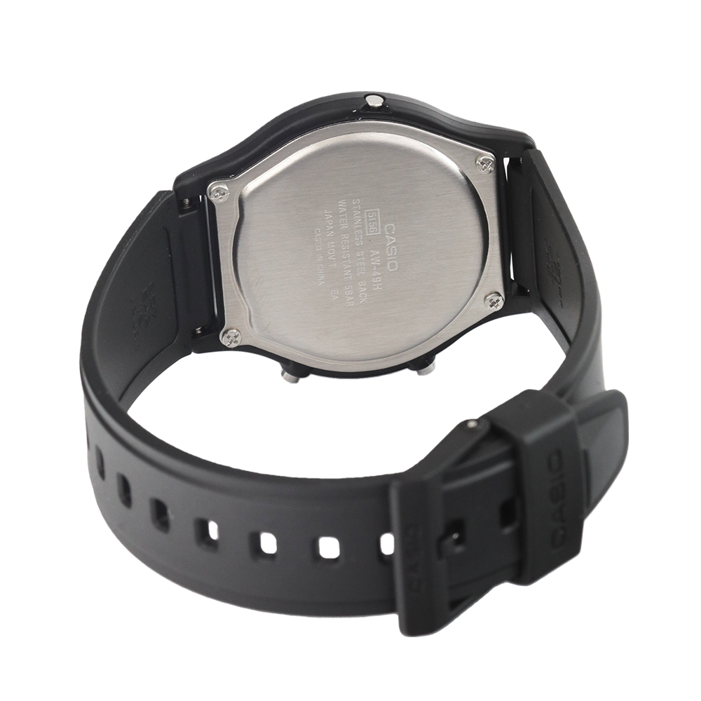 Jam Tangan Casio General AW-49H-1B Unisex Digital Analog Dial Black Resin Strap