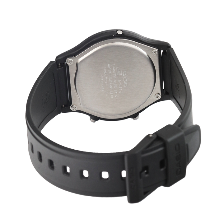 Jam Tangan Casio General AW-49H-1B Unisex Digital Analog Dial Black Resin Strap