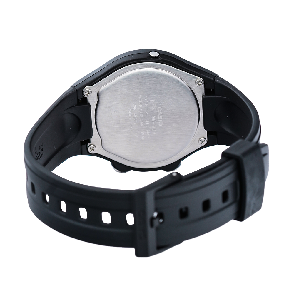 Jam Tangan Casio General AW-90H-2B Unisex Digital Analog Dial Black Resin Strap