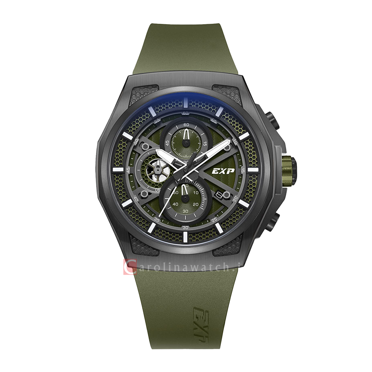 Jam Tangan Exp Chronograph Ex 6842 Mcriggn Men Black Dial Khaki Green