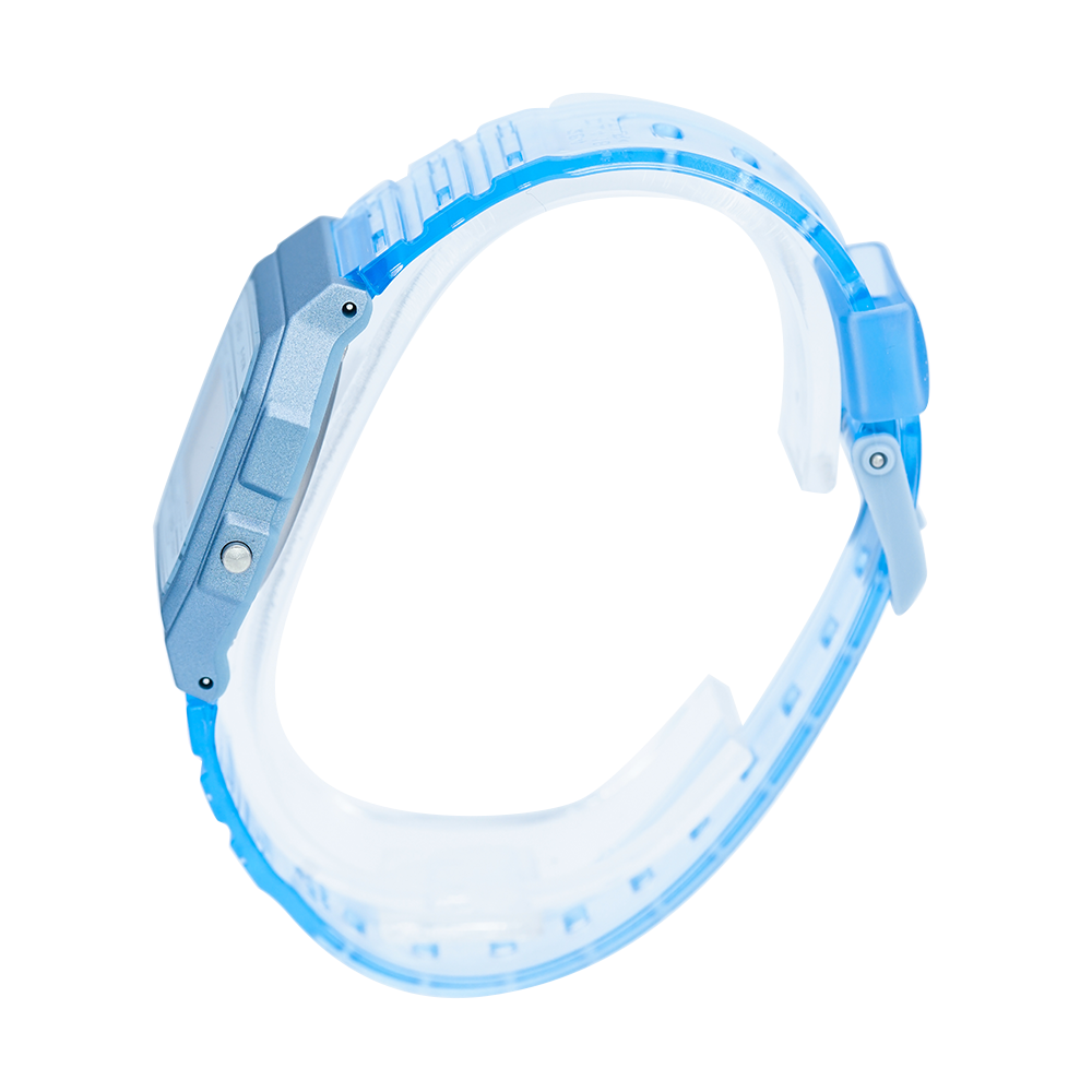 Jam Tangan Casio POP F-91WS-2D Women Digital Dial Blue Transparent Resin Band