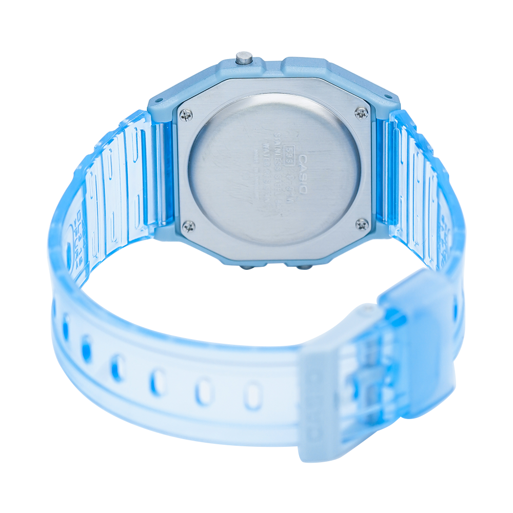 Jam Tangan Casio POP F-91WS-2D Women Digital Dial Blue Transparent Resin Band
