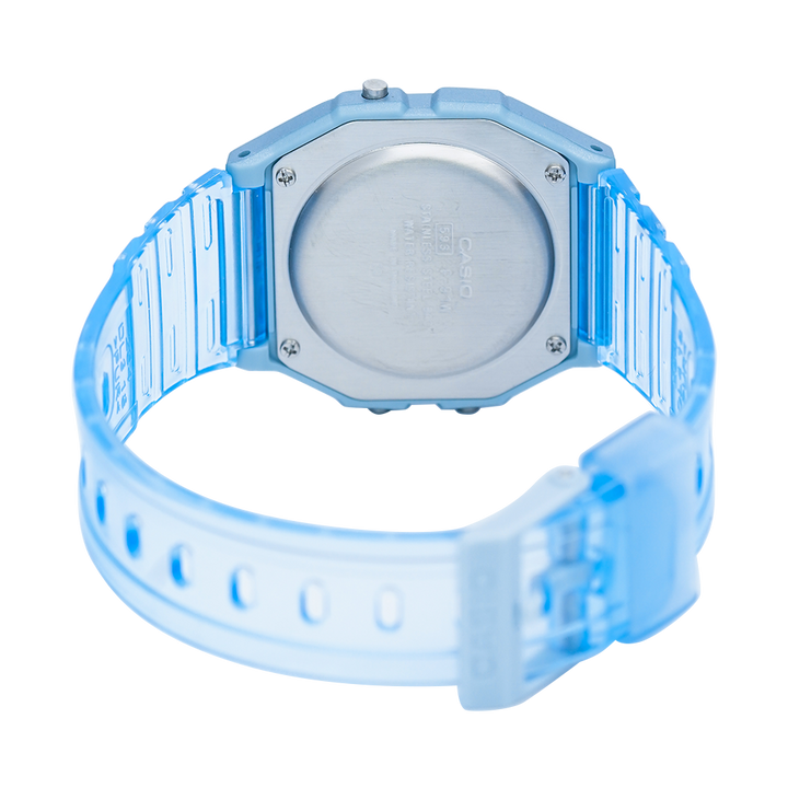 Jam Tangan Casio POP F-91WS-2D Women Digital Dial Blue Transparent Resin Band