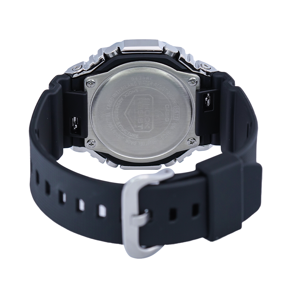 Jam Tangan Casio G-Shock GM-2100-1A Men CasiOak Metal Covered Grey Analog Digital Dial Black Resin Band