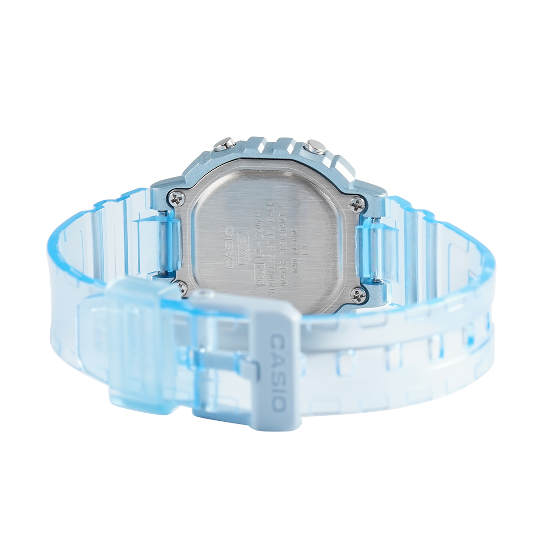 Jam Tangan Casio POP LA-20WHS-2A Women Digital Dial Blue Transparent Resin Band