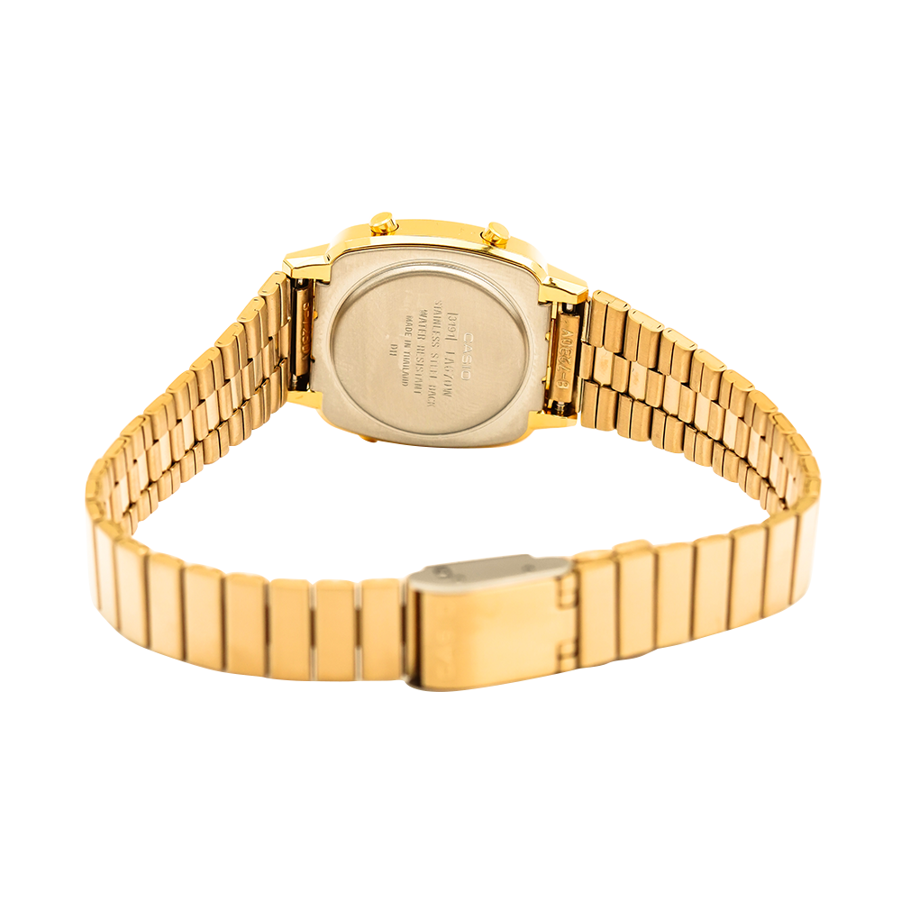 Jam Tangan Casio LA670WGA-9D Women Digital Dial Gold Stainless Steel band