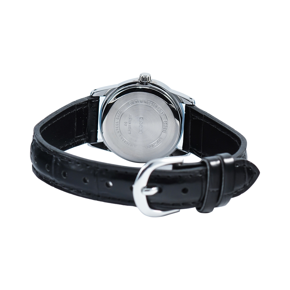 Jam Tangan Casio General LTP-V001L-7B Women Silver Dial Black Leather Strap