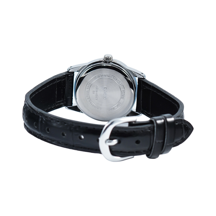 Jam Tangan Casio General LTP-V001L-7B Women Silver Dial Black Leather Strap