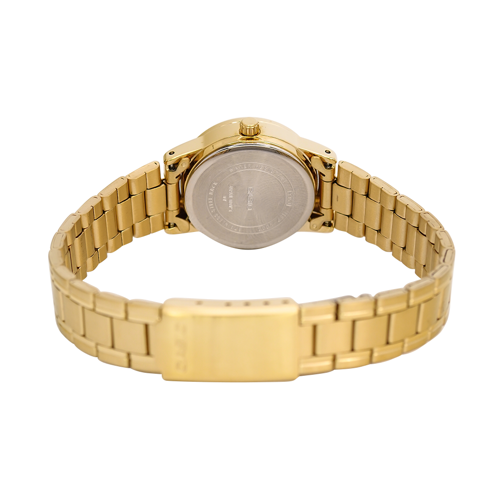 Jam Tangan Casio General LTP-V002G-1B Women Black Dial Gold Stainless Steel Band