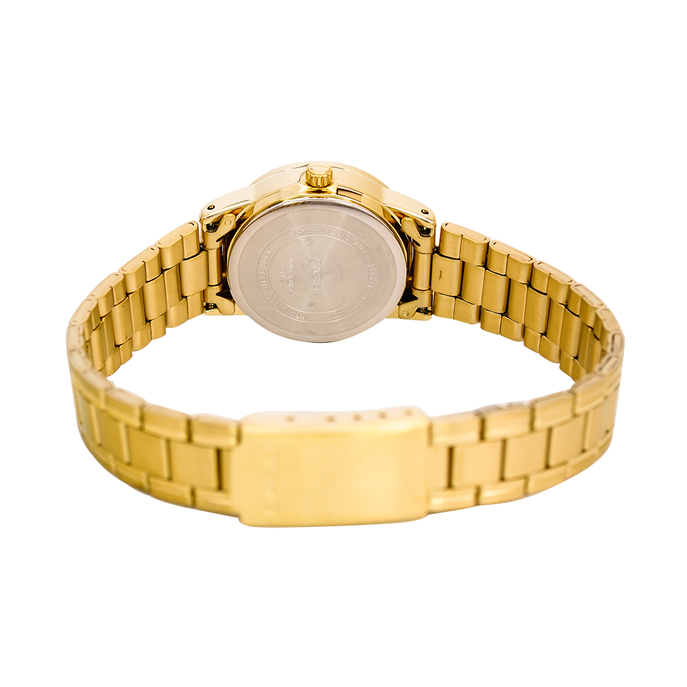Jam Tangan Casio General LTP-V002G-7B2 Women White Dial Gold Stainless Steel Band