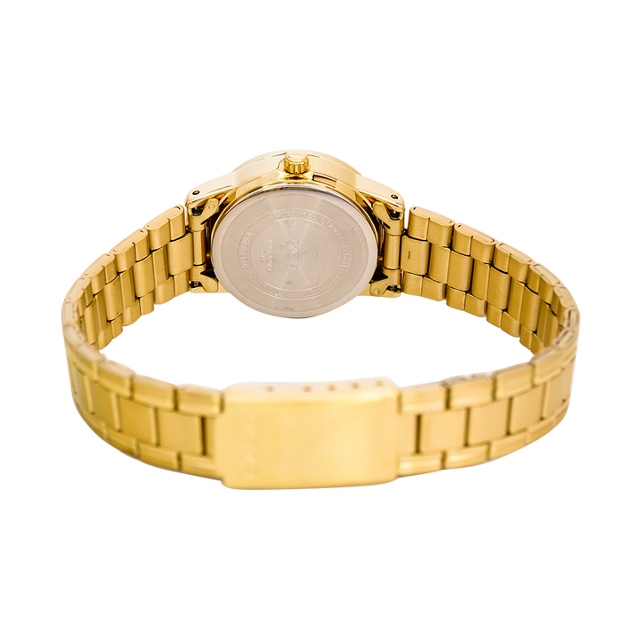 Jam Tangan Casio General LTP-V002G-7B2 Women White Dial Gold Stainless Steel Band