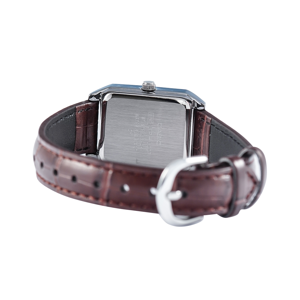 Jam Tangan Casio General LTP-V007L-7E2 Tank Women Silver Dial Brown Leather Band